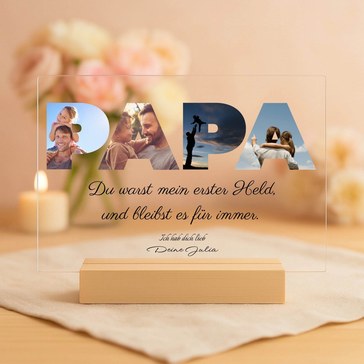 Papa, mein Held - Personalisierte Acryltafel (30x20)