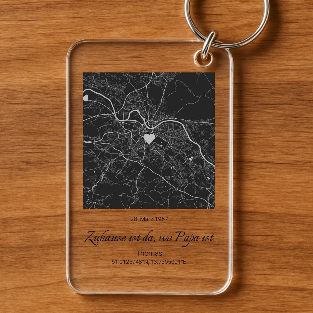 Zuhause ist da, wo Papa ist - Personalisierter Schlüsselanhänger mit Wunschort