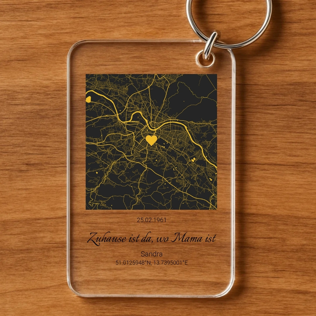 Zuhause ist da, wo Mama ist - Personalisierter Schlüsselanhänger mit Wunschort