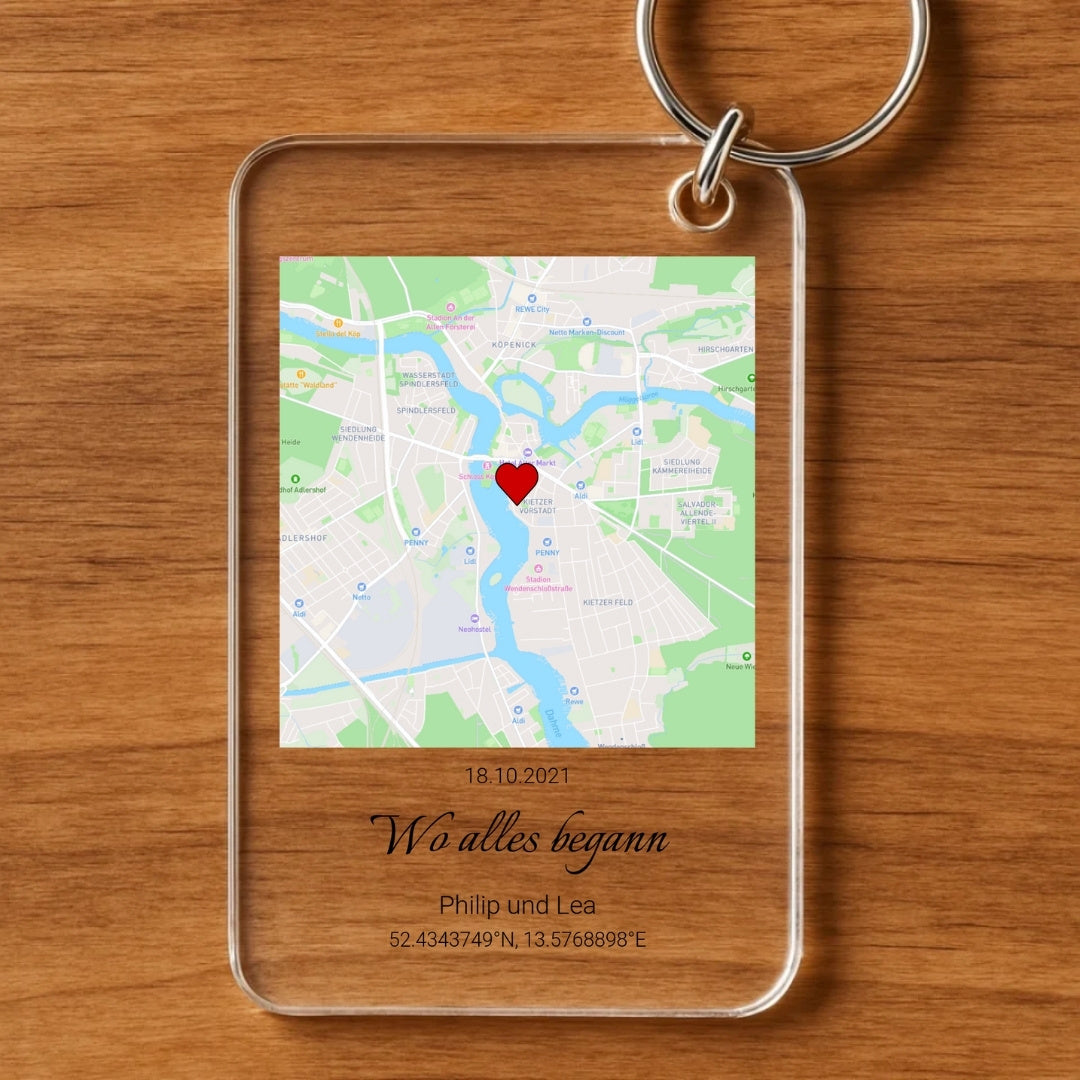 Wo alles begann - Personalisierter Schlüsselanhänger mit Wunsch-Ort