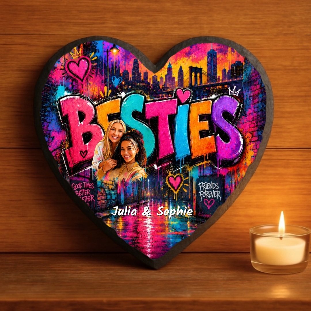 Graffiti Besties - Personalisiertes Schieferherz (20x20)