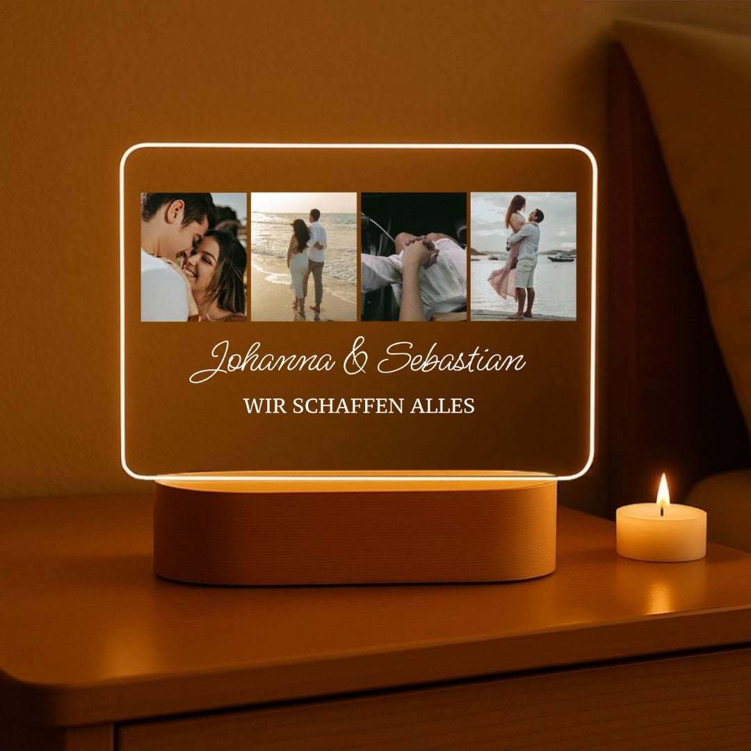 Wir schaffen alles - Personalisiertes Nachtlicht mit LED-Holzfuß (20x16)