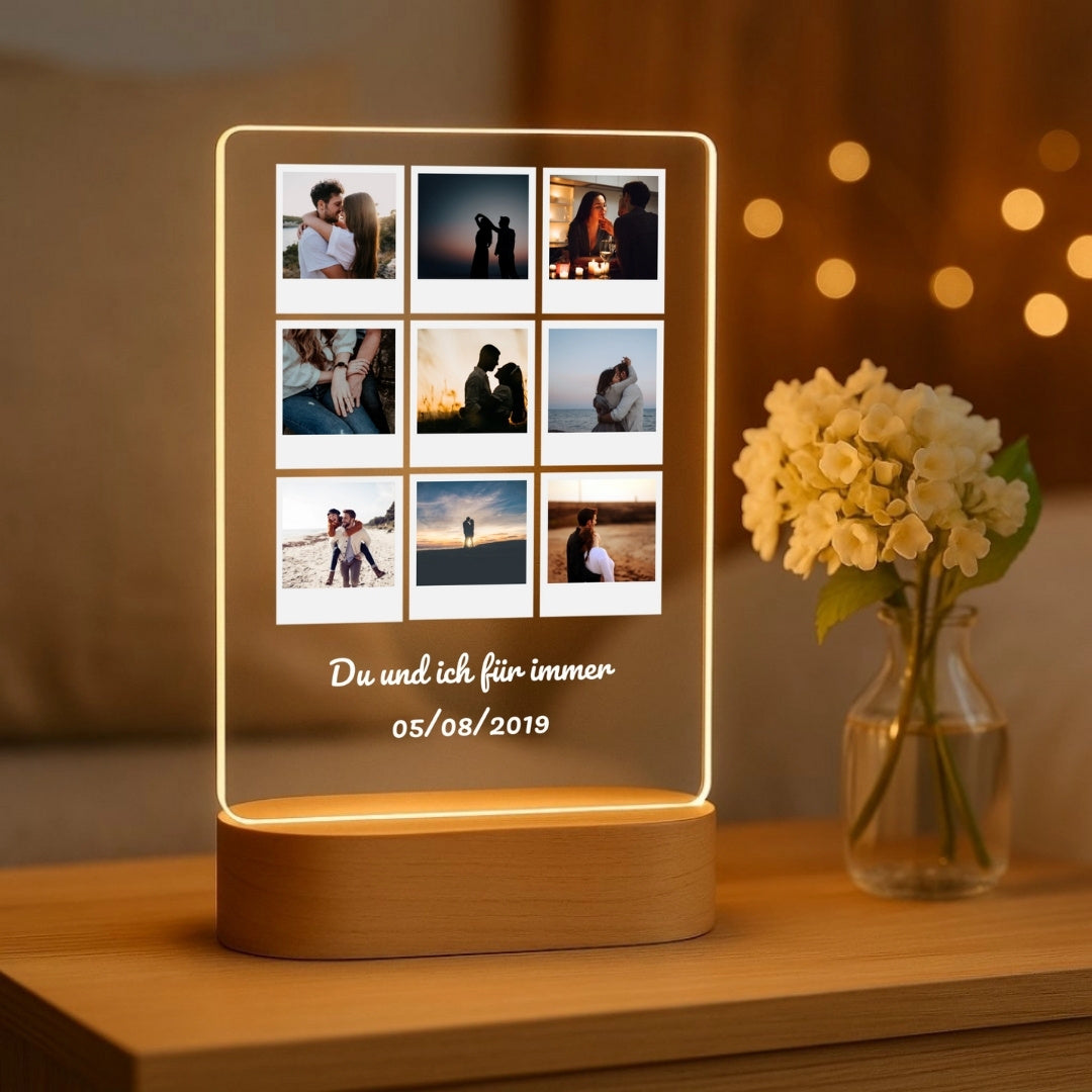 Du und ich für immer - Personalisiertes Nachtlicht mit LED-Holzfuß (14x20)