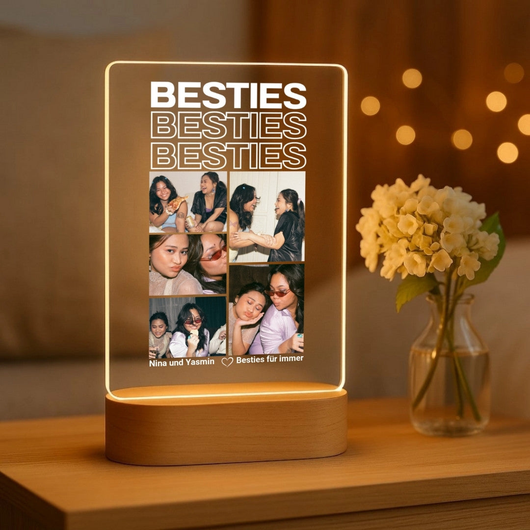 Besties - Personalisiertes Nachtlicht mit LED-Holzfuß (14x20)