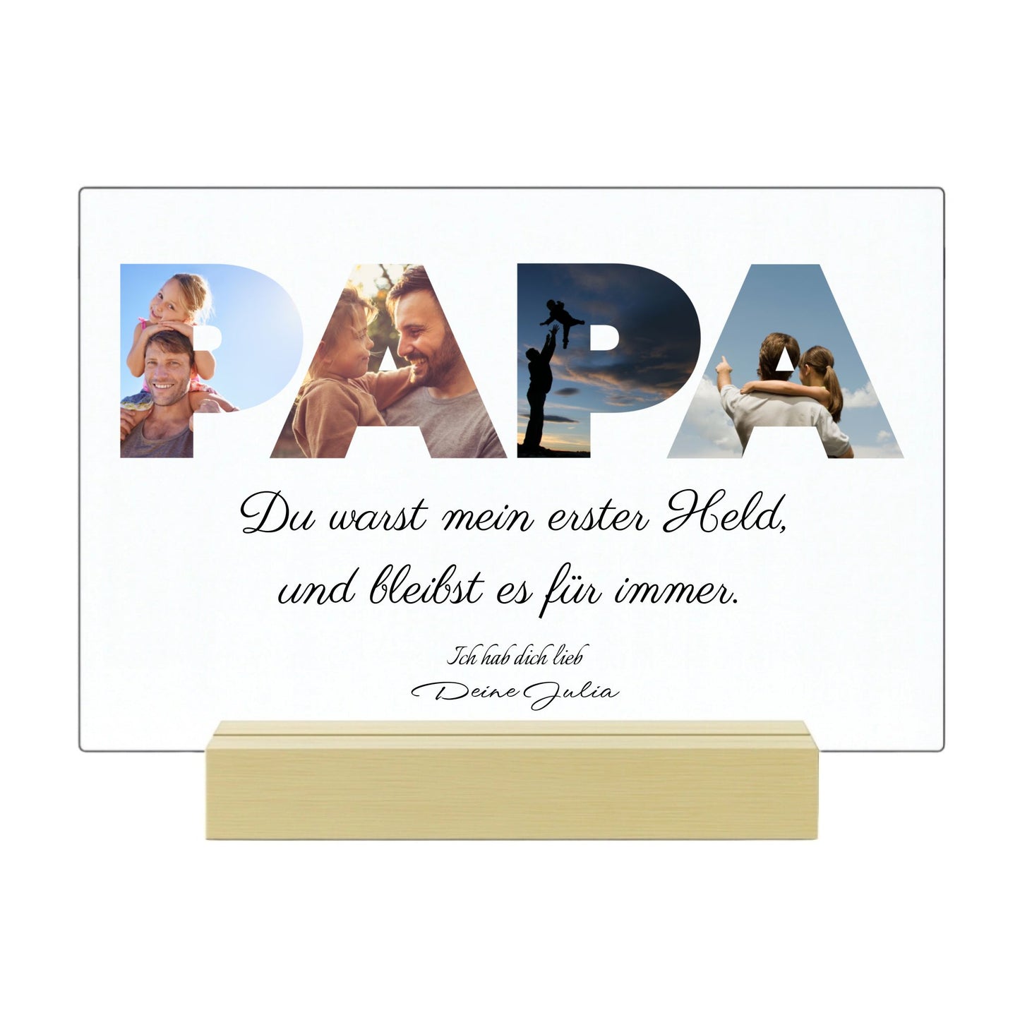 Papa, mein Held - Personalisierte Acryltafel (30x20)
