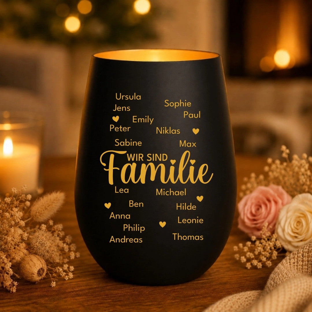 Wir sind Familie - Personalisiertes Windlicht mit Namen deiner Liebsten