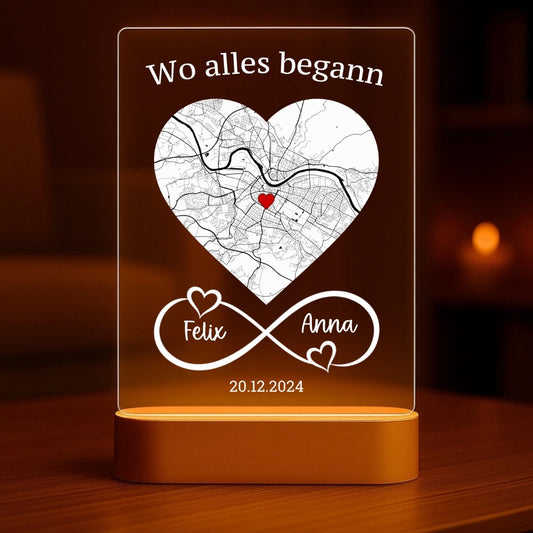Wo alles begann - Personalisiertes Nachtlicht mit Unendlichkeitszeichen (14x20)