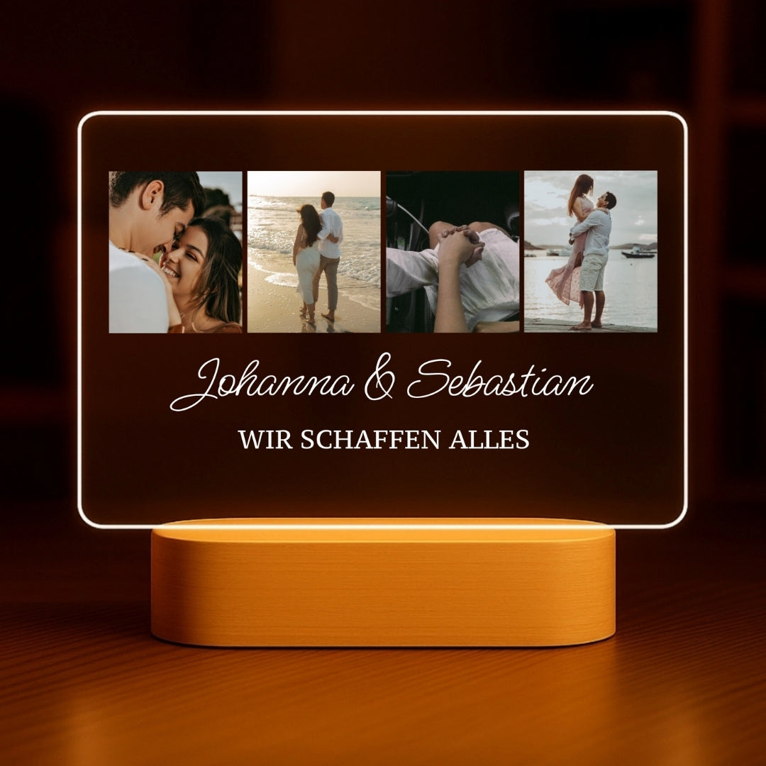 Wir schaffen alles - Personalisiertes Nachtlicht mit LED-Holzfuß (20x16)