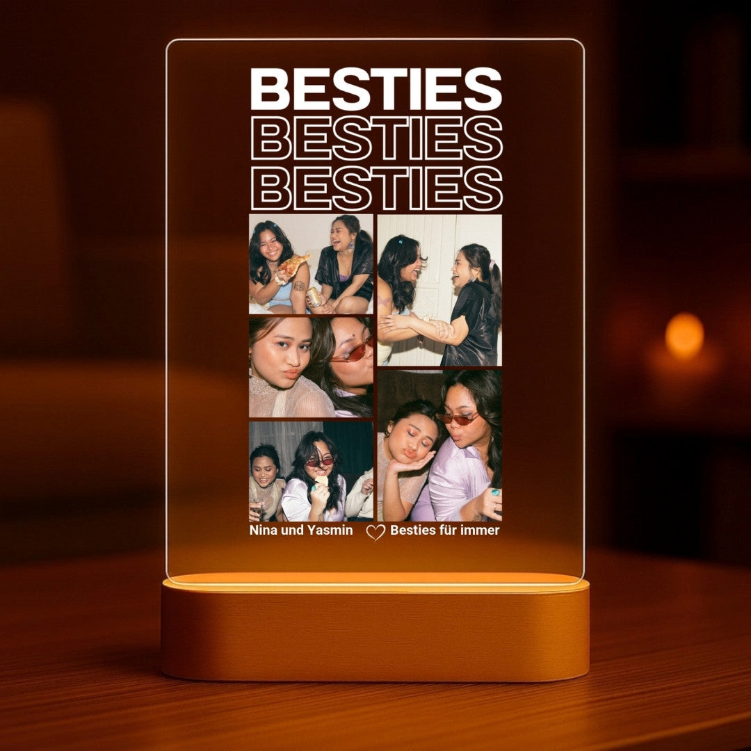 Besties - Personalisiertes Nachtlicht mit LED-Holzfuß (14x20)