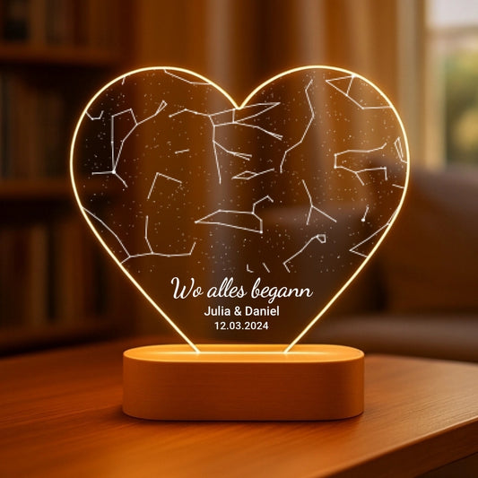 Wo alles begann - Personalisiertes Herz-Nachtlicht mit Sternenhimmel (16x15)