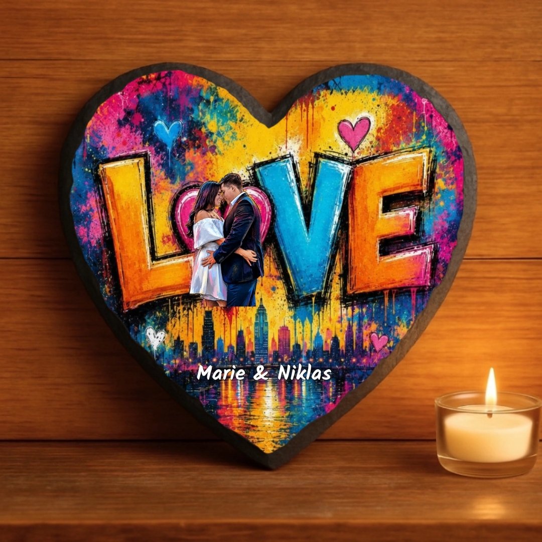 Graffiti Love - Personalisiertes Schieferherz (20x20)