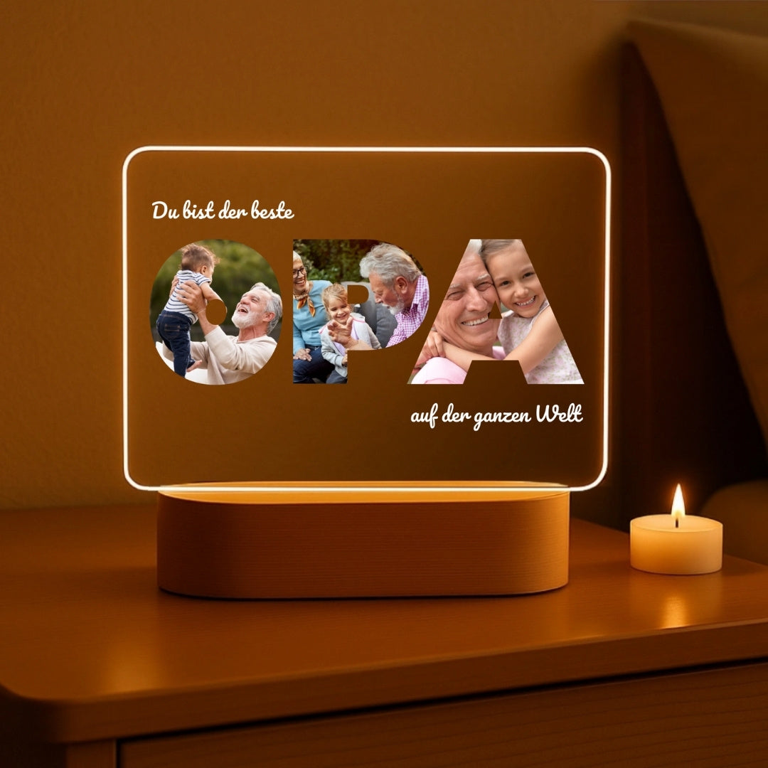 Meilleur Grand-père - Veilleuse personnalisée avec base en bois LED (20x16)