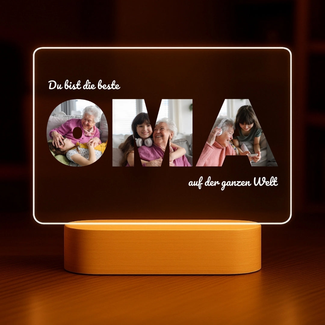 Meilleure Grand-mère - Veilleuse personnalisée avec base en bois LED (20x16)