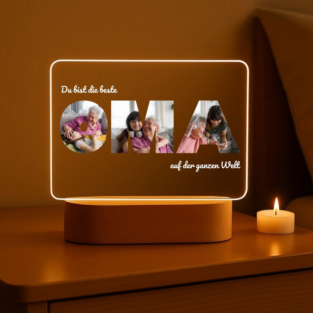Meilleure Grand-mère - Veilleuse personnalisée avec base en bois LED (20x16)