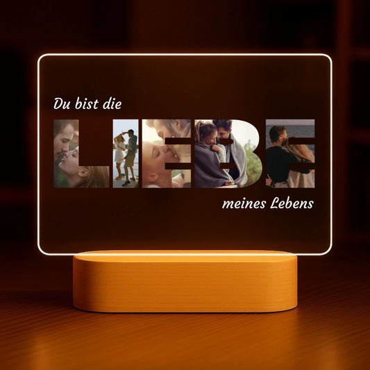 Liebe meines Lebens - Personalisiertes Nachtlicht mit LED-Holzfuß (20x16)